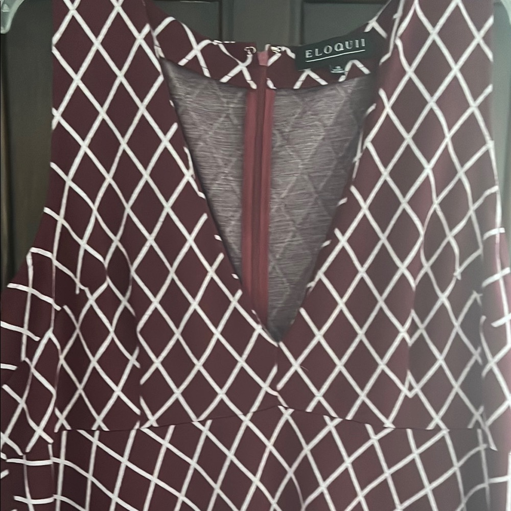 Eloquii Burgundy and White Diamond Pattern Dress